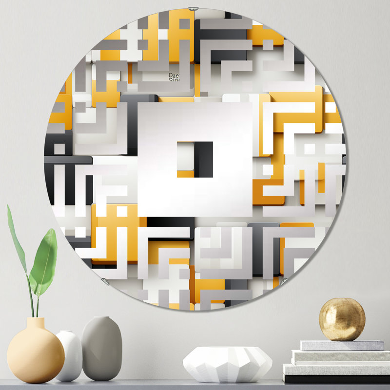 Harmonie de blocs géométriques jaunes et gris - miroir mural carré, 31,4 po x 31,4 po