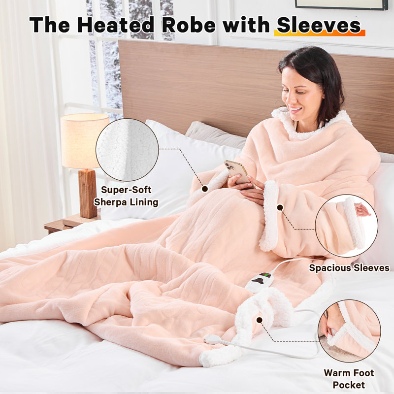Jeté portable chauffant, châle poncho chauffant avec poches, Jeté XL, Rose clair