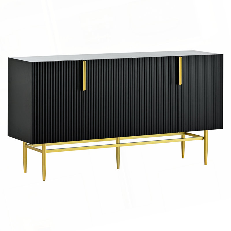 Buffet avec 4 portes cannelées et armoire de rangement, Noir