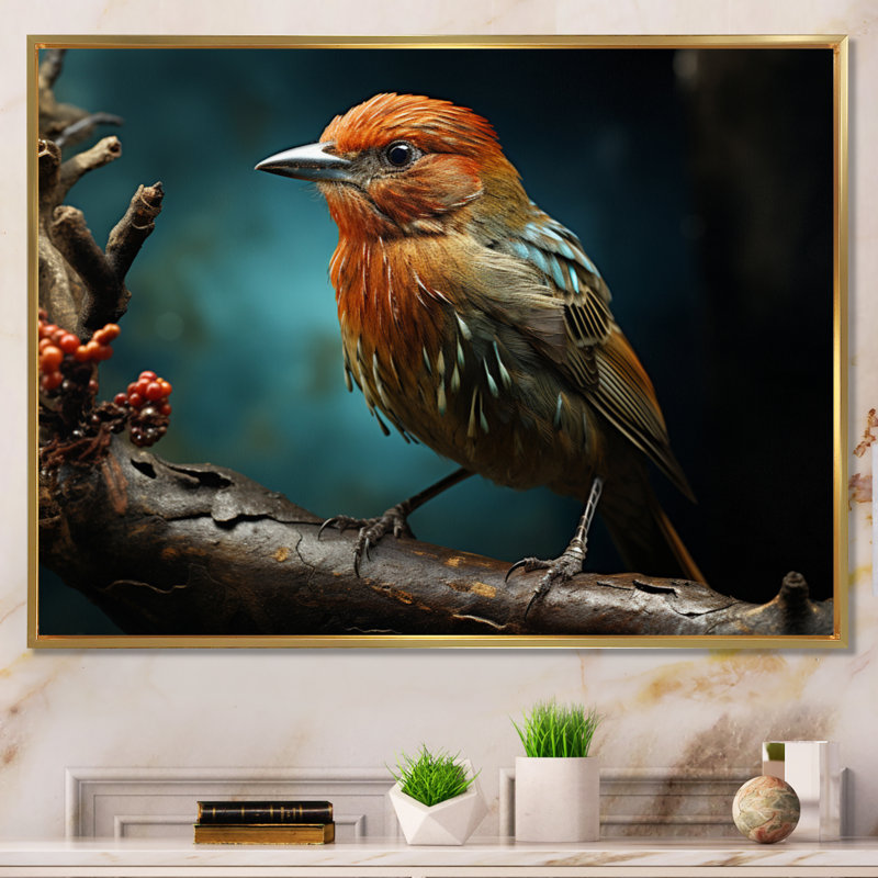 Bird Portrait III - Animals Canvas Wall Art, H 12 po x l 20 po x P 1 po, Cadre flottant doré