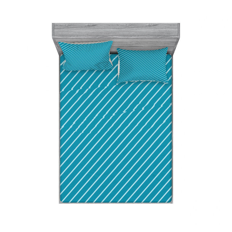Microfiber Striped Sheet Set, Mediterranean Striped, Queen Sheet Set with Fitted Sheet