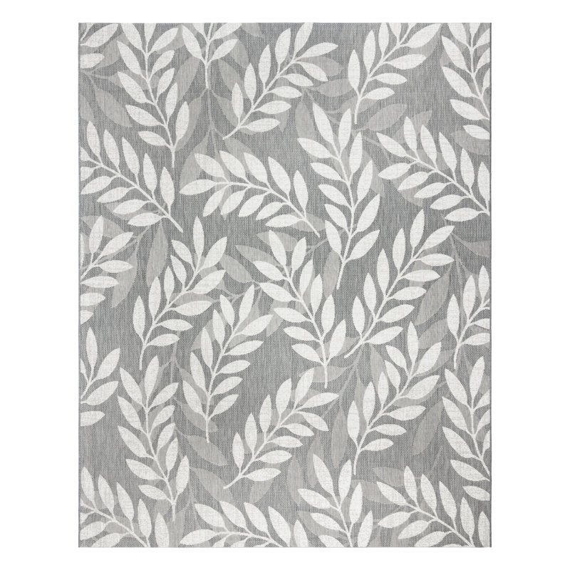 Arnaud Faiza Leaf Dark Gray Ivory Flatweave Indoor/ Outdoor Area Rug, Rectangle 5'3" x 7'