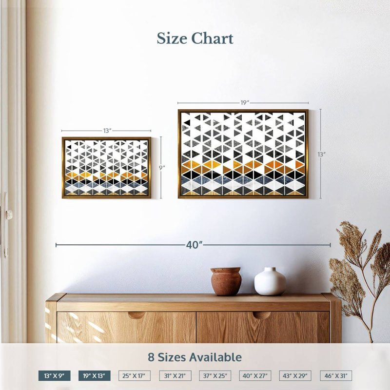 Triangle Geometric Patterns, 19" X 13", Floating Frame Gold
