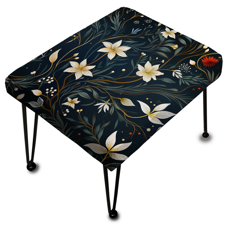 Repose-pieds rectangulaire blanc et vert avec fleurs zen tranquilles