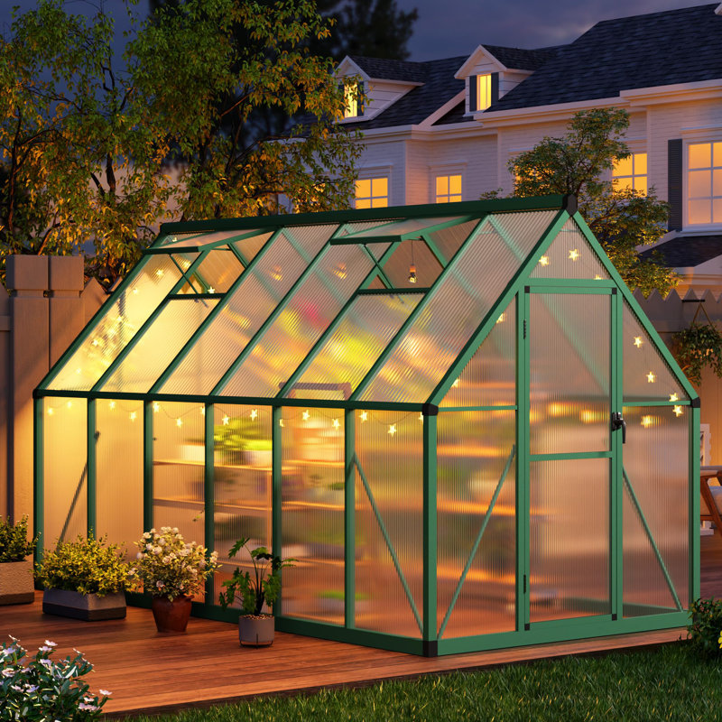 Serre de 6 pi x 11 pi, grande structure en aluminium avec évent de toit réglable, porte à poussoir verrouillable, base stable et clous de sol