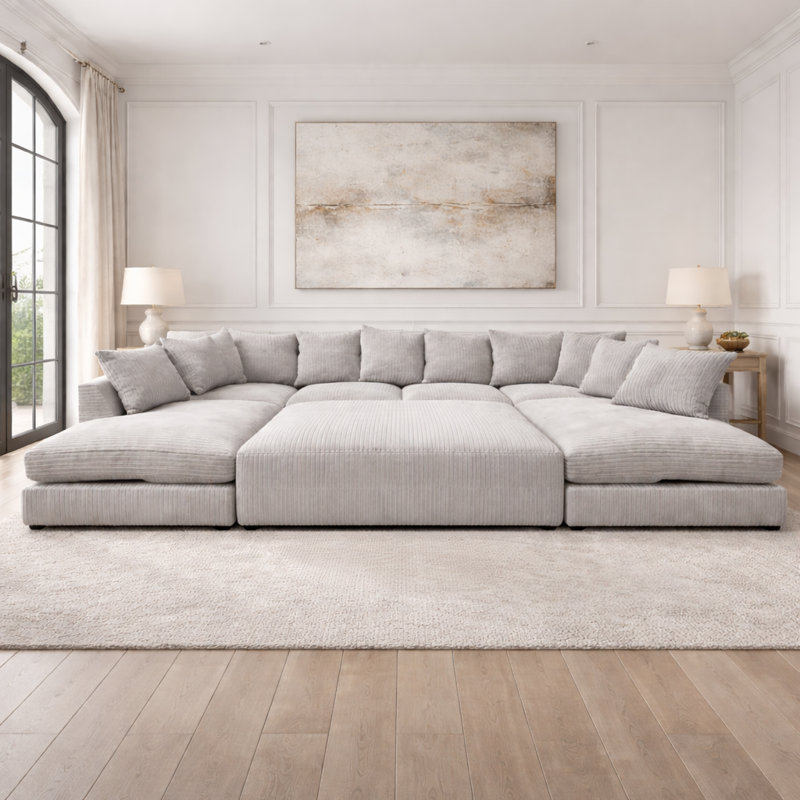 7 Seater Corduroy Sofa Bed, Silver