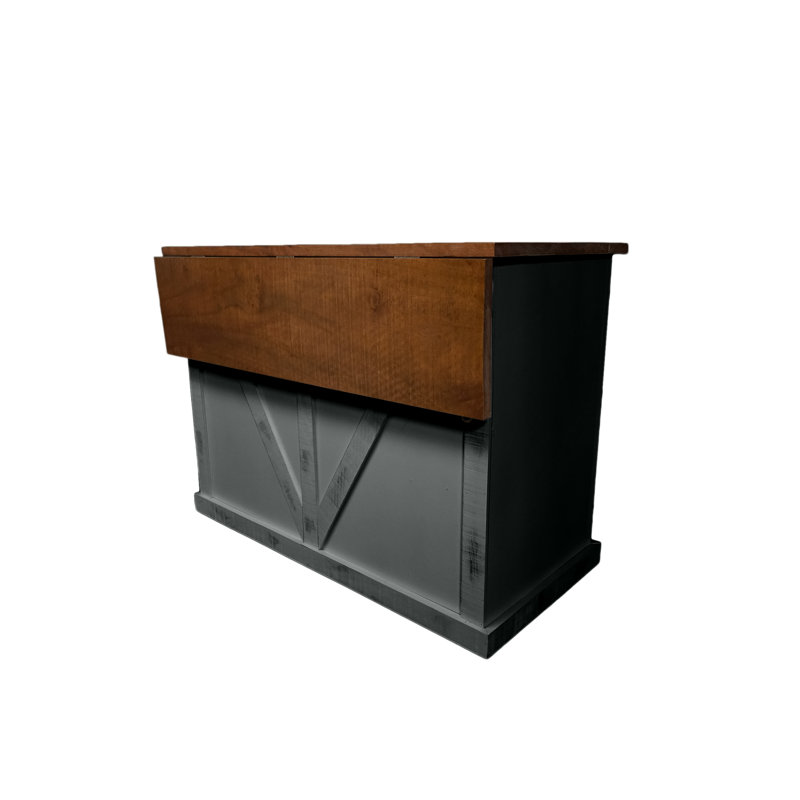 Farmhouse 48" Solid Wood Kicthen Island with trash bin compartment and Drop Leaf, Gray