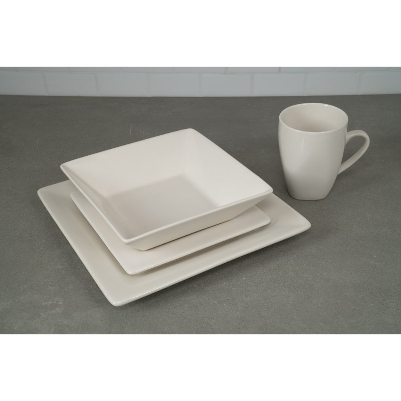 Cream White Square Porcelain 16-Piece Dinnerware Set