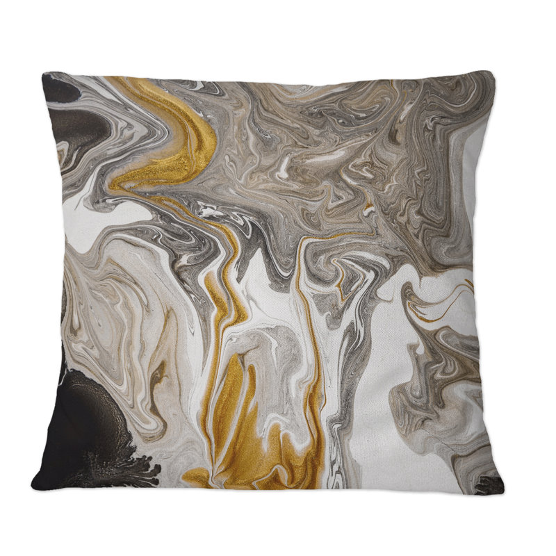 Coussin décoratif doré et noir Marble Waves III, 18 po x 18 po