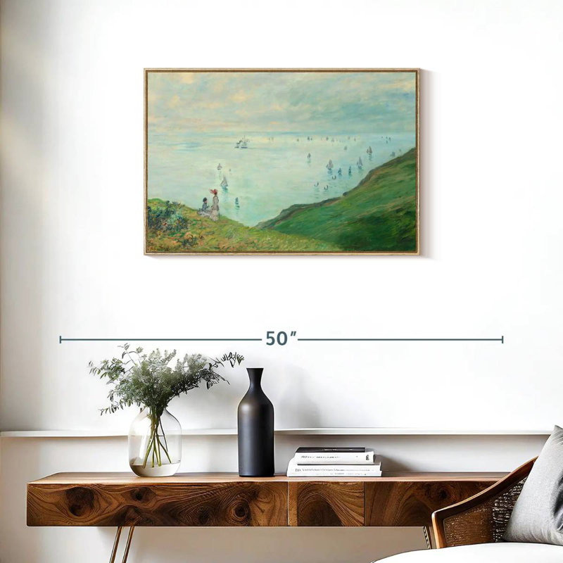 Falaises de Pourville, 1882, Cadre flottant en bois naturel, 31 po x 21 po