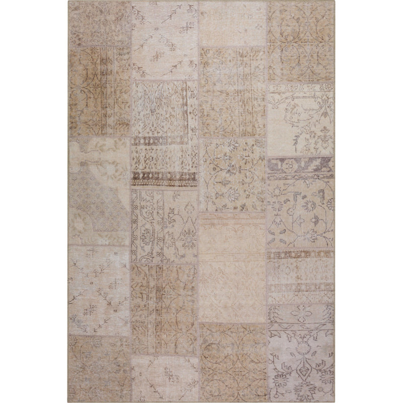 Beige Patchwork Woven Base Decorative Carpet, Rectangle 3'10" x 5'3"