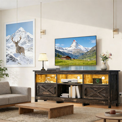TV Stand, Entertainment Center With Storage Cabinet, Power Socket And LED Lights, Media Console, Living Room Furniture