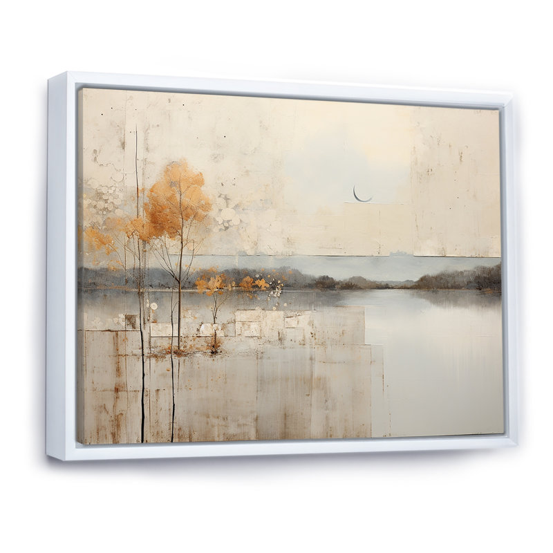 «Lakehouse Foilage Solitude I», reproduction sur toile, H 24 po x l 32 po x P 1 po, Cadre flottant blanc