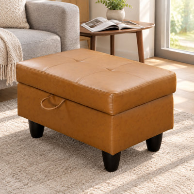 28.5'' Wide Tufted Faux Leather Storage Ottoman - Ginger