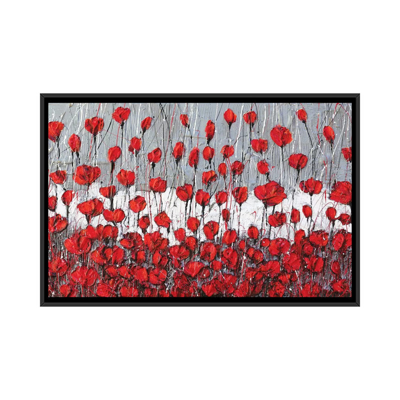 Poppies Landscape 1 Piece Painting on Canvas, 45.72cm H x 66.04cm W x 3.81cm D, Black Framed