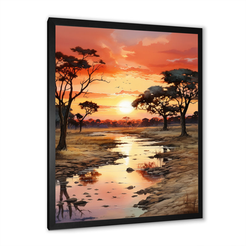 Alsey, coucher de soleil africain Oasis II, H 40 po x l 30 po x P 1,5 po, Cadre photo noir