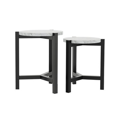 Modern Brushed Brown Gray Round Nesting Tables