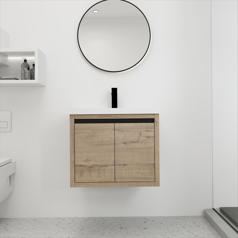 Armoire de salle de bain avec lavabo, portes à fermeture en douceur, fixation flottante, 24 po pour petite salle de bain