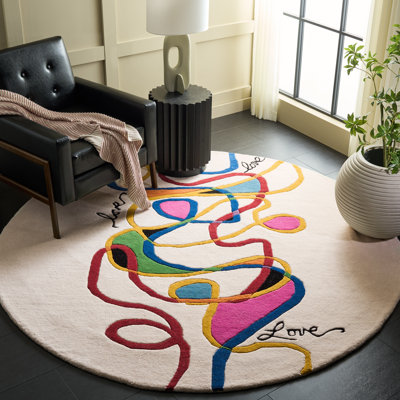 Candrice Hand Tufted Wool/Cotton Abstract Rug in Ivory/Red