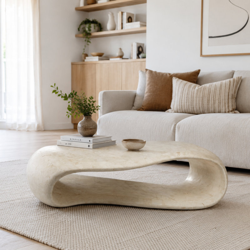 Sherrer Abstract Coffee Table with Storage, Beige