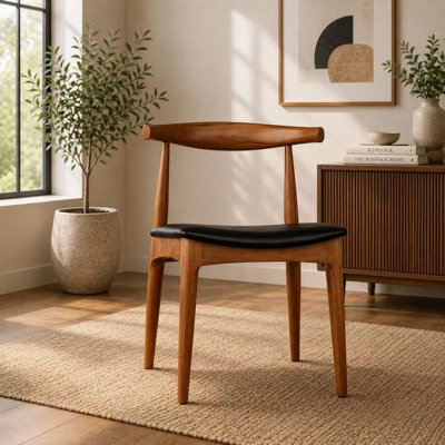 Solid Real Wood PU Leather Cushion Seat Dining Chair