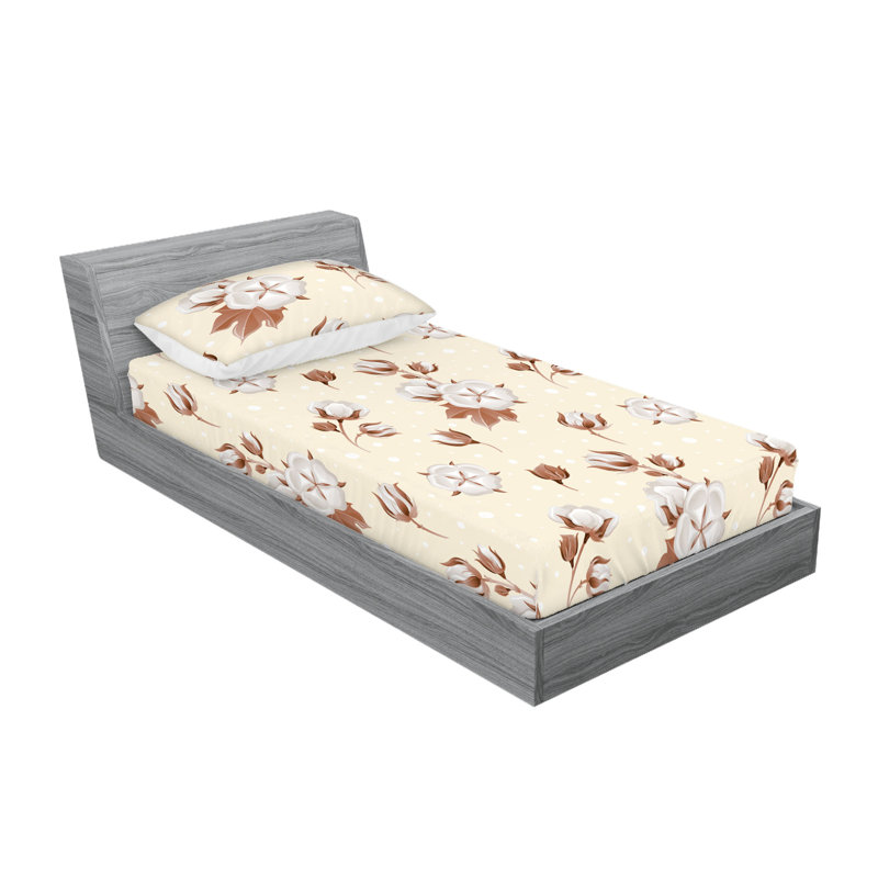 Drap-housse et taies décoratives 3 pièces Ambesonne, Crème, séquoia pâle / floral