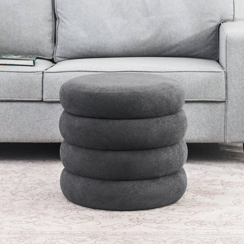 Milind 18.9" H Round Storage Ottoman, Gray