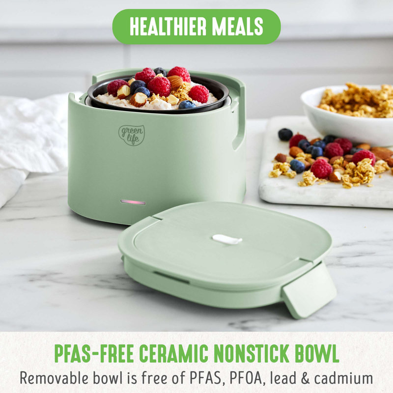 Réchaud électrique GreenLife 20 oz, en céramique, sans PFAS et PFOA, bol amovible et portable, Vert sauge