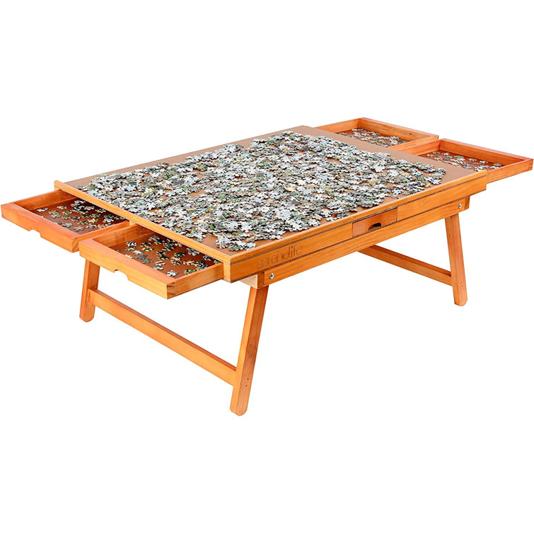 Isabelle & Max™ Table de puzzle en bois avec 6 tiroirs de rangement  coulissants amovibles et pieds pliables, surface de travail en panneau de  fibres à plateau lisse et bois franc renforcé