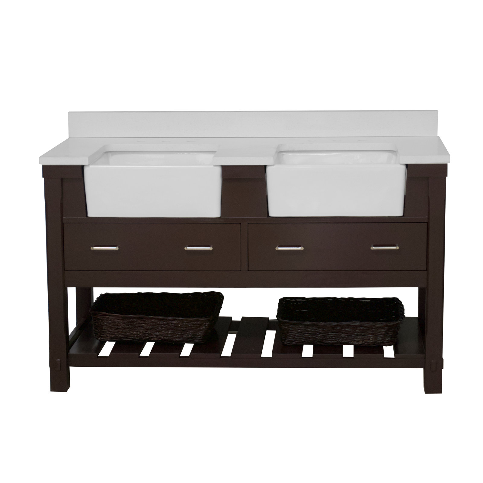 Hitton 60'' Double Bathroom Vanity, Chocolate, Quartz