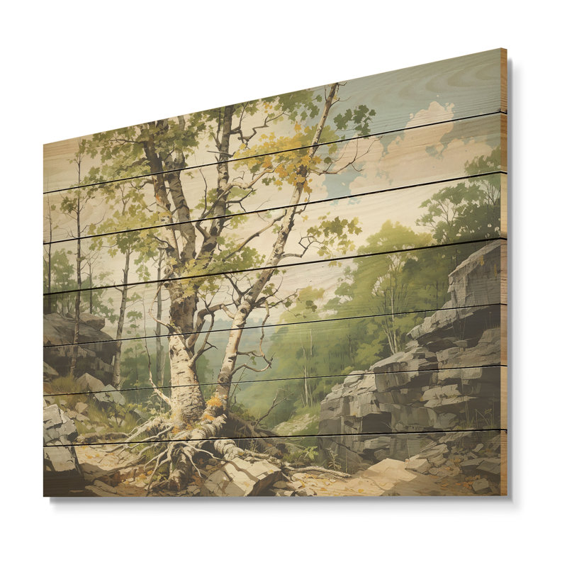 Birch Tree Forest Essence IV - Tree On Wood Print, 10" H x 20" W x 0.78" D