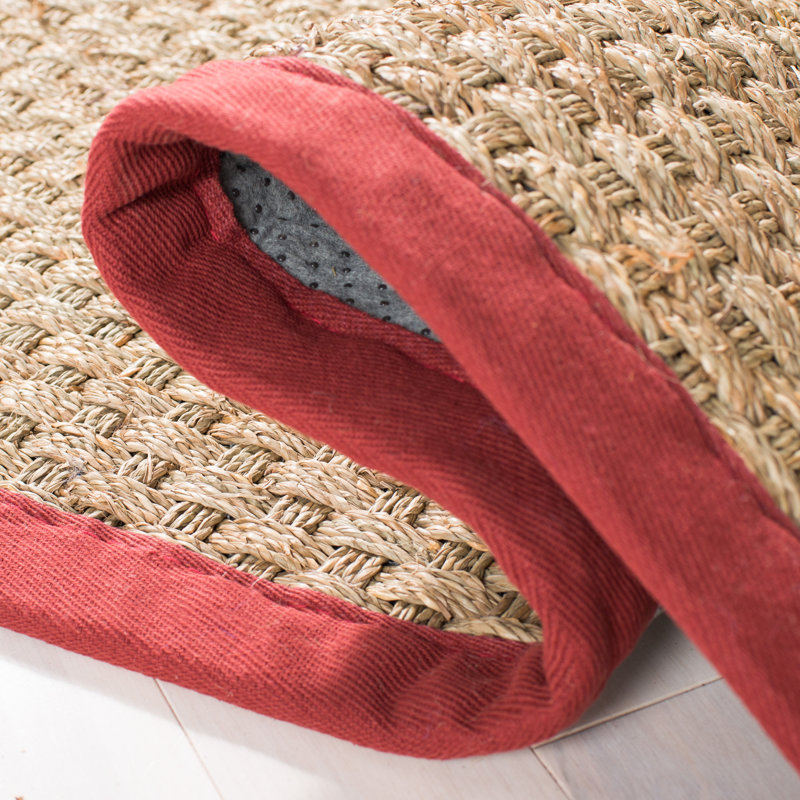 Debroh Natural / Red Fiber Seagrass Solid Color Rug, Rectangle 8' x 10'