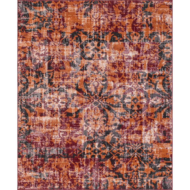 Tapis floral terre cuite, Rectangle 7 pi 10 po x 10 pi