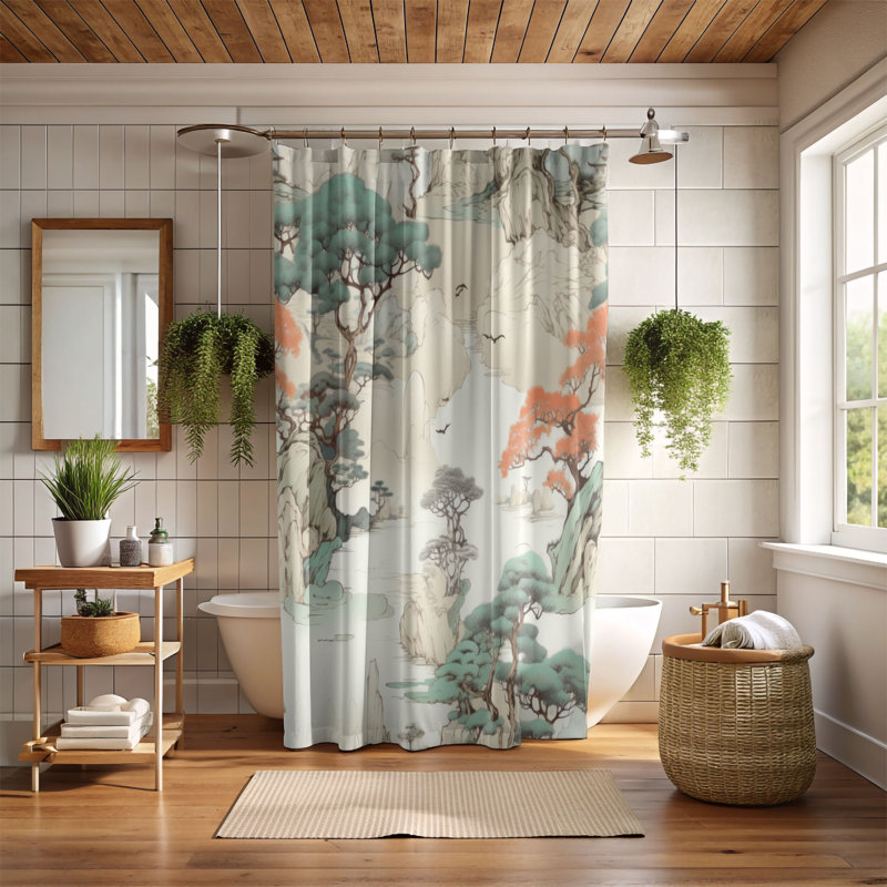 Asian Rainforest - Rideau de douche Premium, H 74 po x l 71 po