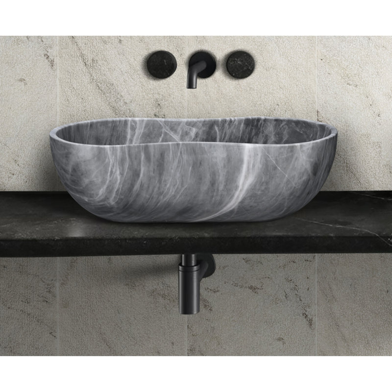 Vasque de salle de bain en marbre gris de luxe, 36 cm de large, 18 cm de haut, surface semi-polie, s'adapte à différentes configurations, pierre naturelle 600 x 360 x 180 mm, silhouette ondulée.