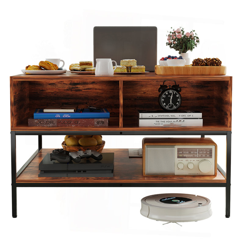Flip-Top Coffee Table With Storage - Dark Walnut & Black Metal - 31.5" Lift-Top Design W/Hidden Compartment - Easy Assembly Living Room Table