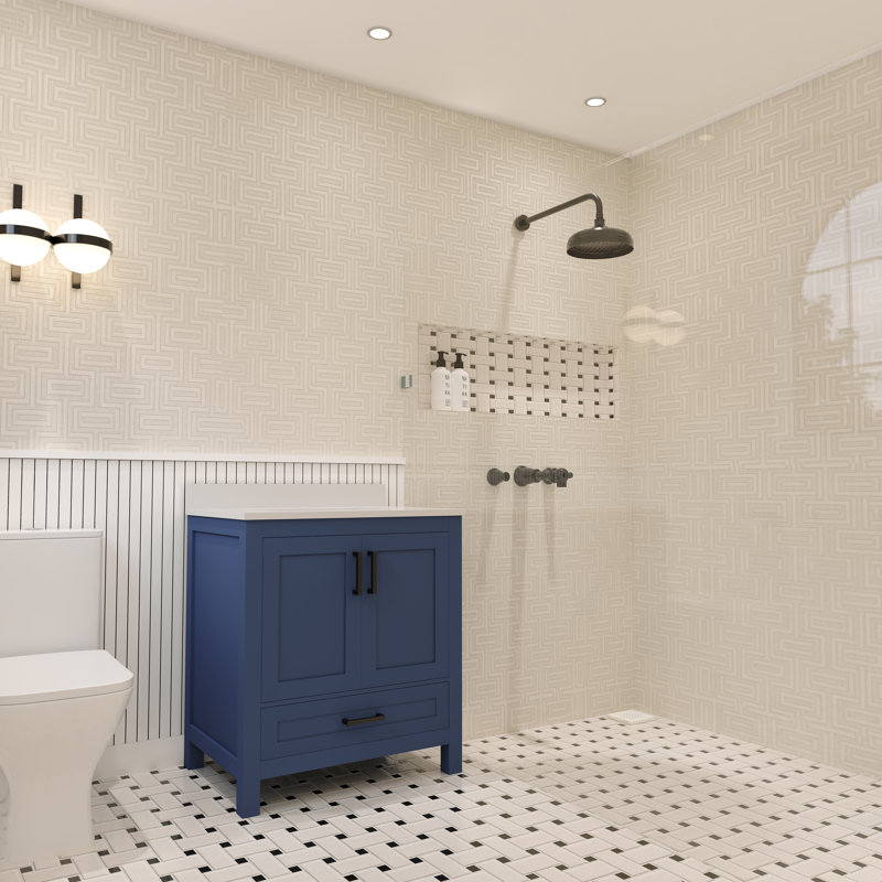 Meuble-lavabo simple 30 po avec plateau en quartz blanc Rooh, Bleu, Noir mat
