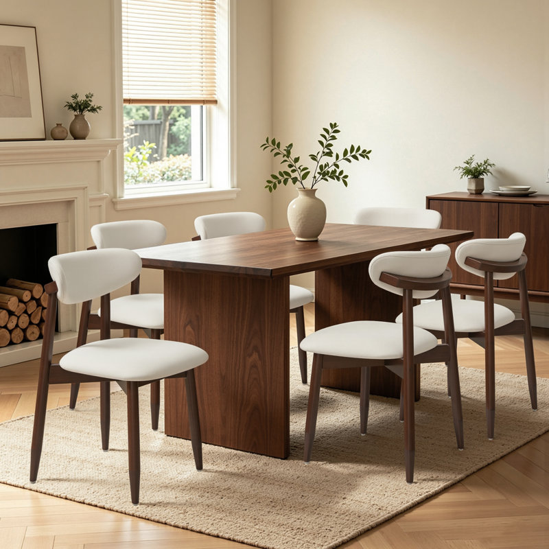 Chaises de salle à manger modernes et rembourrées, chaises de cuisine en bois massif avec siège et dossier rembourrés, design confortable beige (lot de 6)