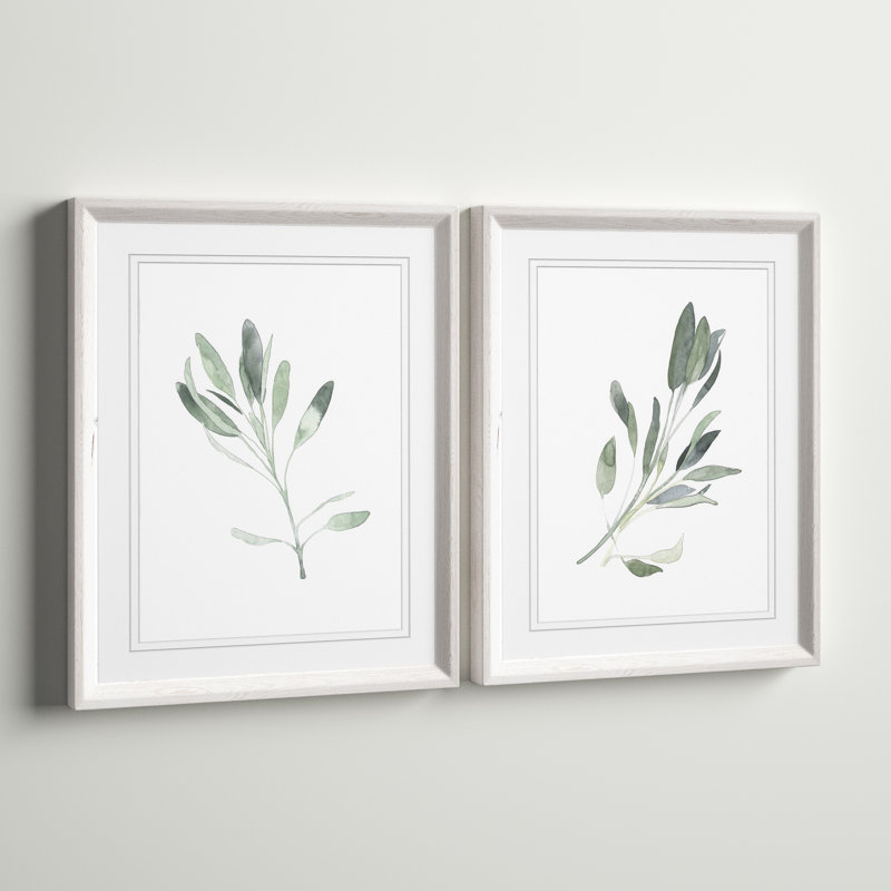 Simple Sage - 2 Piece Picture Frame Painting Print Set, White Framed Set, White Mat, 20" H x 16" W x 1.25" D