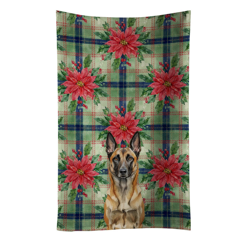Belgian Malinois Christmas PoinsettIas Kitchen Towel, Brown/Black Belgian Malinois