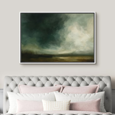 Dark Green Storm Clouds Over Abstract Landscape - Pictures Framed Canvas Print Wall Art