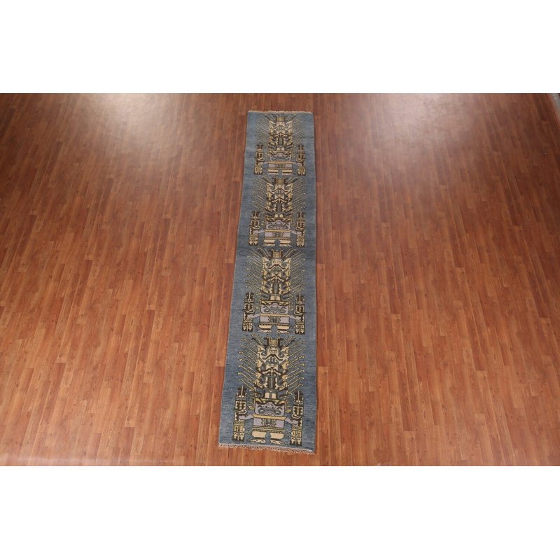 Tapis de couloir oriental en laine fait à la main 3 x 12 Khotan