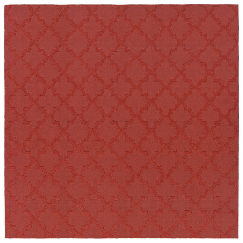 Tapis rouge touffeté à motif géométrique Nasturtium, Carré 12 pi