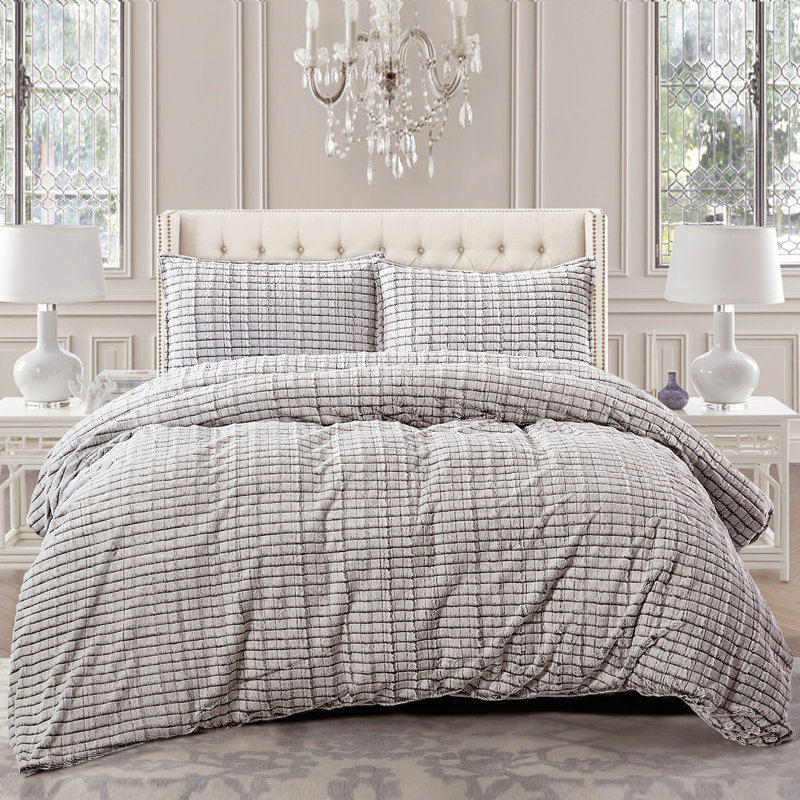 3 Piece Faux Fur Duvet Cover Set, King Duvet Cover + 2 King Shams, Paris