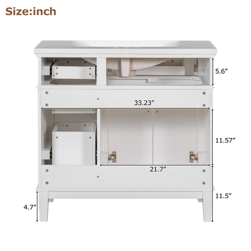 Meuble-lavabo 36 po avec comptoir en céramique, Blanc