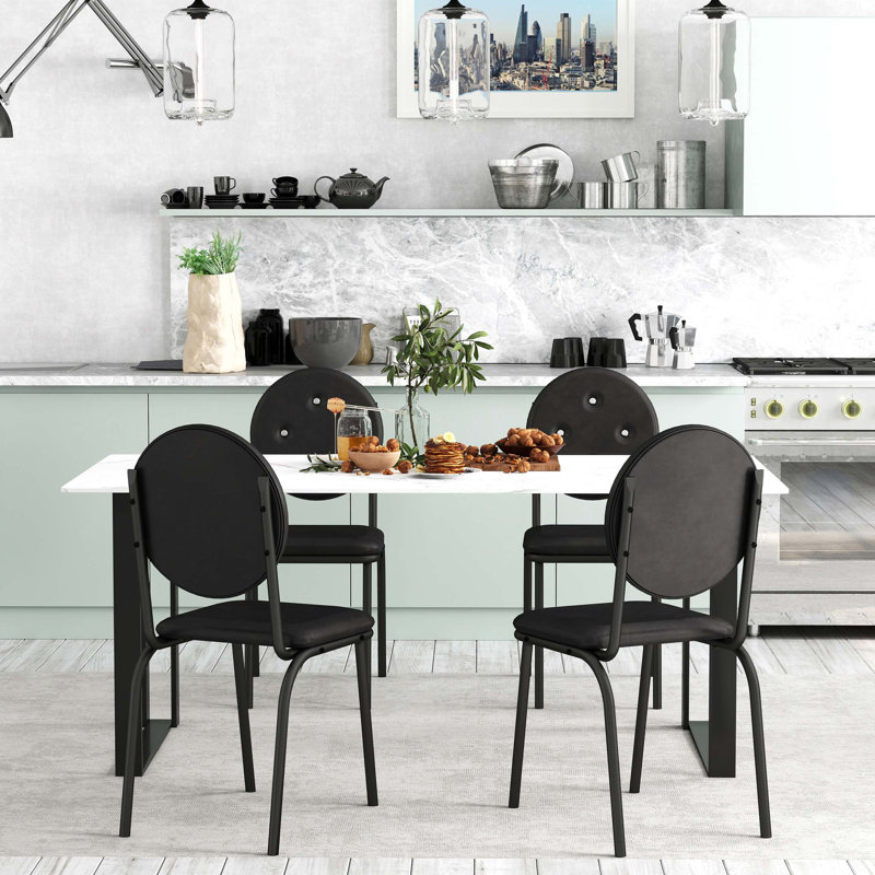 Tabourets de bar 4 pièces modernes avec similicuir imperméable et structure en métal, Noir
