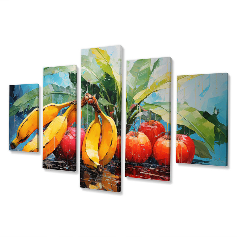 Vibrant Fruit Harvest III - fruits, art mural salon - 5 panneaux