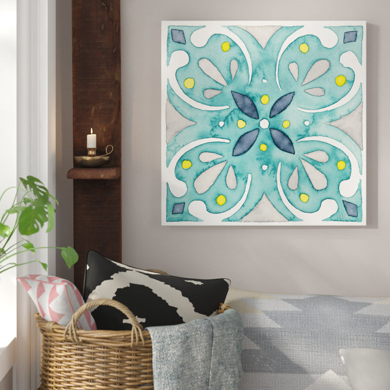 « jardin escapade tile iv-bleu aquarelle », reproduction de peinture à l’aquarelle, H 27,5 po x l 27,5 po x P 2 po