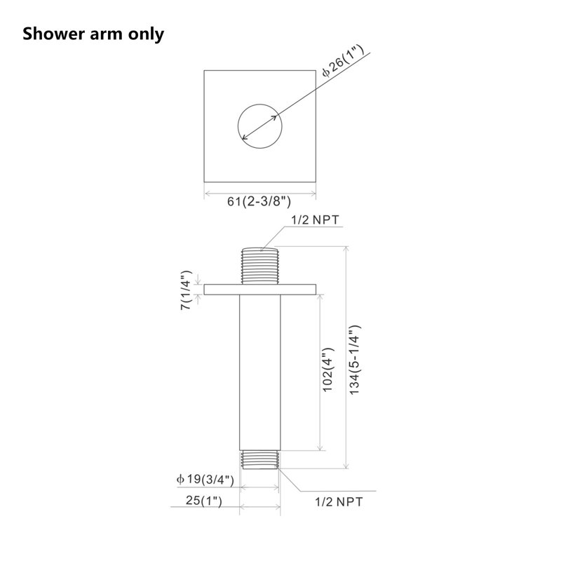 4" Metal Square Shower Arm ,Chrome