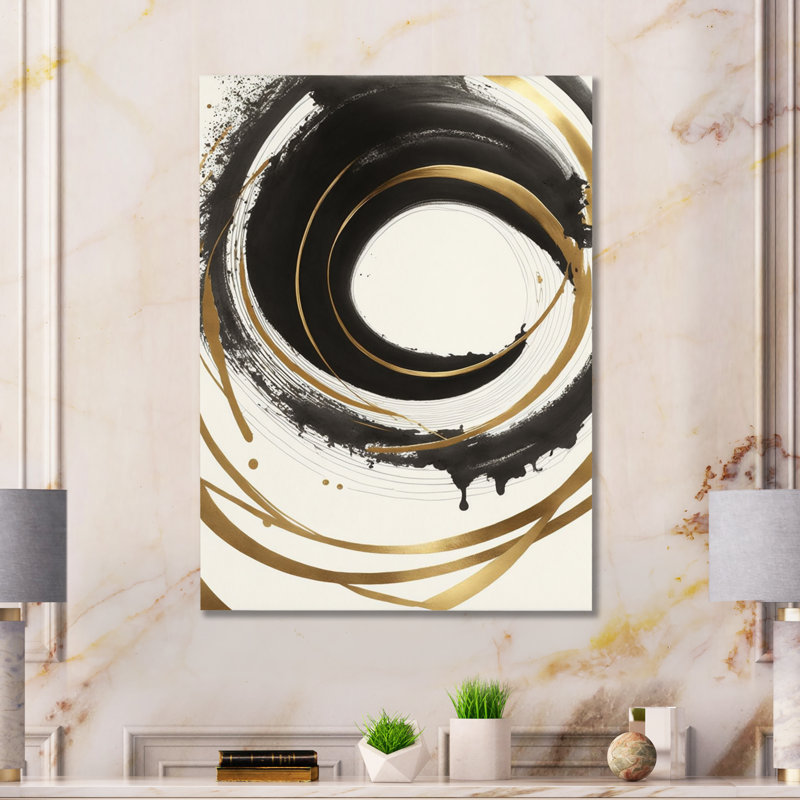 «Black and Gold Curves III» - art mural moderne sur toile, H 20 po x l 12 po x P 1 po, Toile tendue
